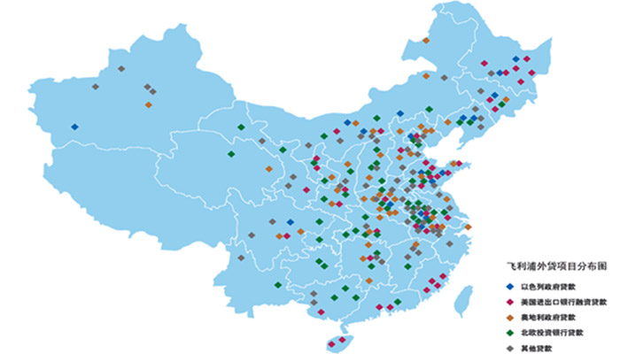 带有许多彩色方块的中国地图